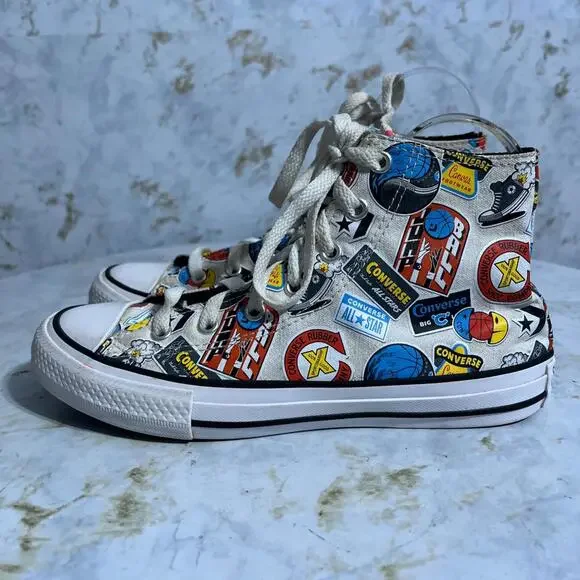 Converse All Star Chuck Taylor Youth Kids Size 4.5 Shoes White Colorful Sneakers - Picture 4 of 13